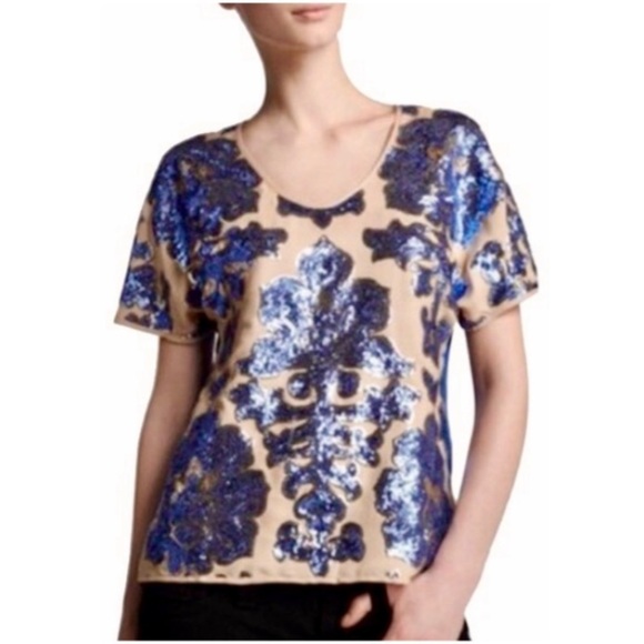 Neiman Marcus Tracy Reese x Target Blue Floral Sequined Blouse Top Size Small - Picture 9 of 9
